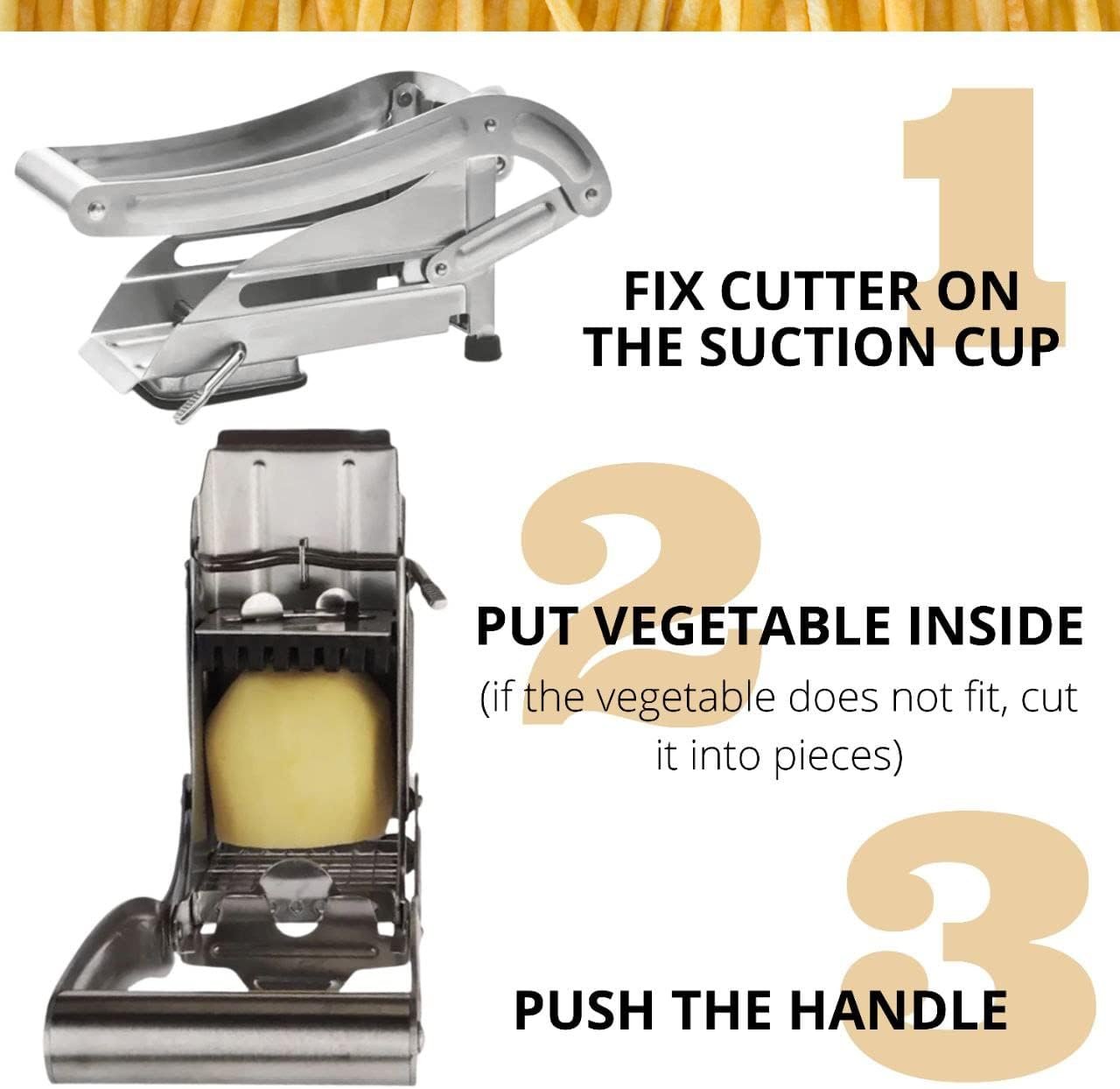 YARRD French Fry Cutter Stainless Steel Commercial Grade Vegetable and Potato Cutter with No Slip Suction Cup Base Fries Potato Food Dicer Professional Slicer Tool