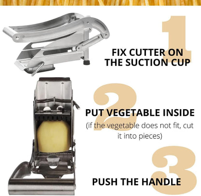 YARRD French Fry Cutter Stainless Steel Commercial Grade Vegetable and Potato Cutter with No Slip Suction Cup Base Fries Potato Food Dicer Professional Slicer Tool