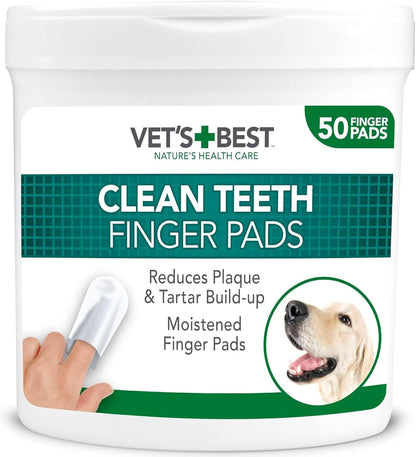 Vet's Best Teeth Care Wipes - Reduce Plaque & Freshen Breath - Dental Cleaning Wipes for Dogs and Cats - 50 Disposable Wipes