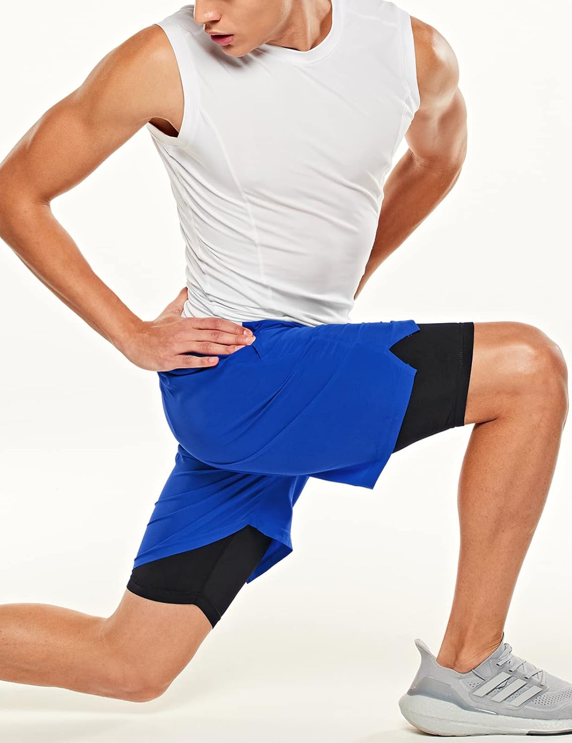 TSLA Men's 2 in 1 Active Running Shorts, Quick Dry Exercise Workout, Gym Training Athletic Shorts with Pockets
