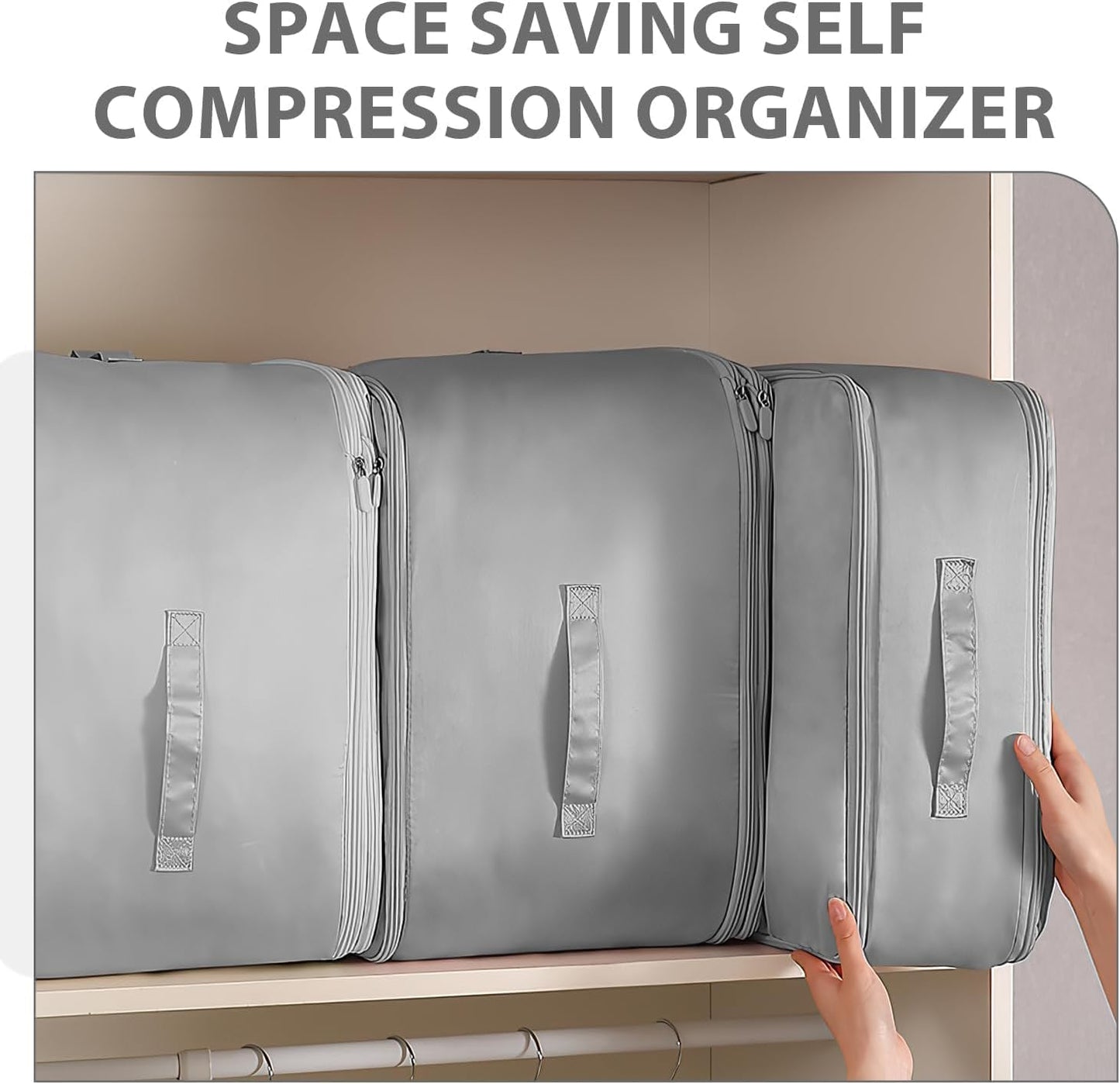 Ultra Space Saving Compression Organizer, Suitcase Packing Cubes, Compression Packing Cubes, Expandable Packing Organizers (XL, Grey)