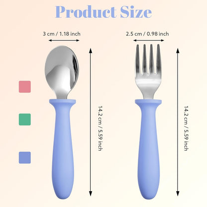 6 Pieces Toddler Utensils, Toddler Forks and Spoons, Kids Silverware Set with Plastic Handle Stainless Steel Silverware, Dishwasher Safe