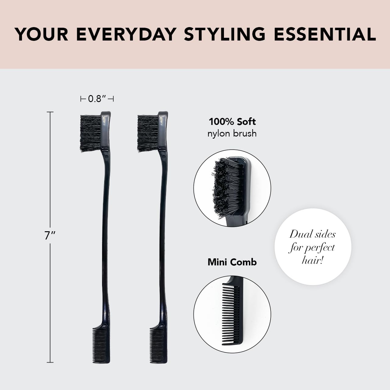 Kitsch Double Sided Edge Control Hair Brushes for Women - Edge Brush with Soft Nylon Bristles | For Bangs, Hairline, Eyebrows & Lashes - 2 Pcs, Black