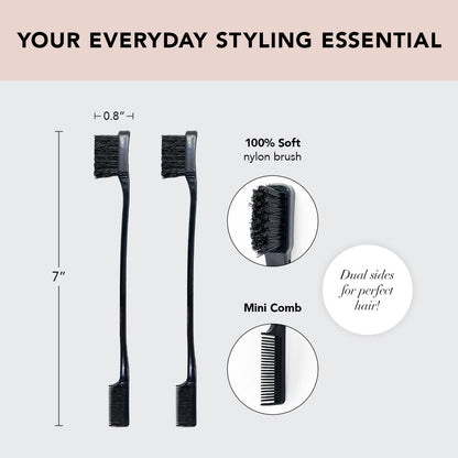Kitsch Double Sided Edge Control Hair Brushes for Women - Edge Brush with Soft Nylon Bristles | For Bangs, Hairline, Eyebrows & Lashes - 2 Pcs, Black