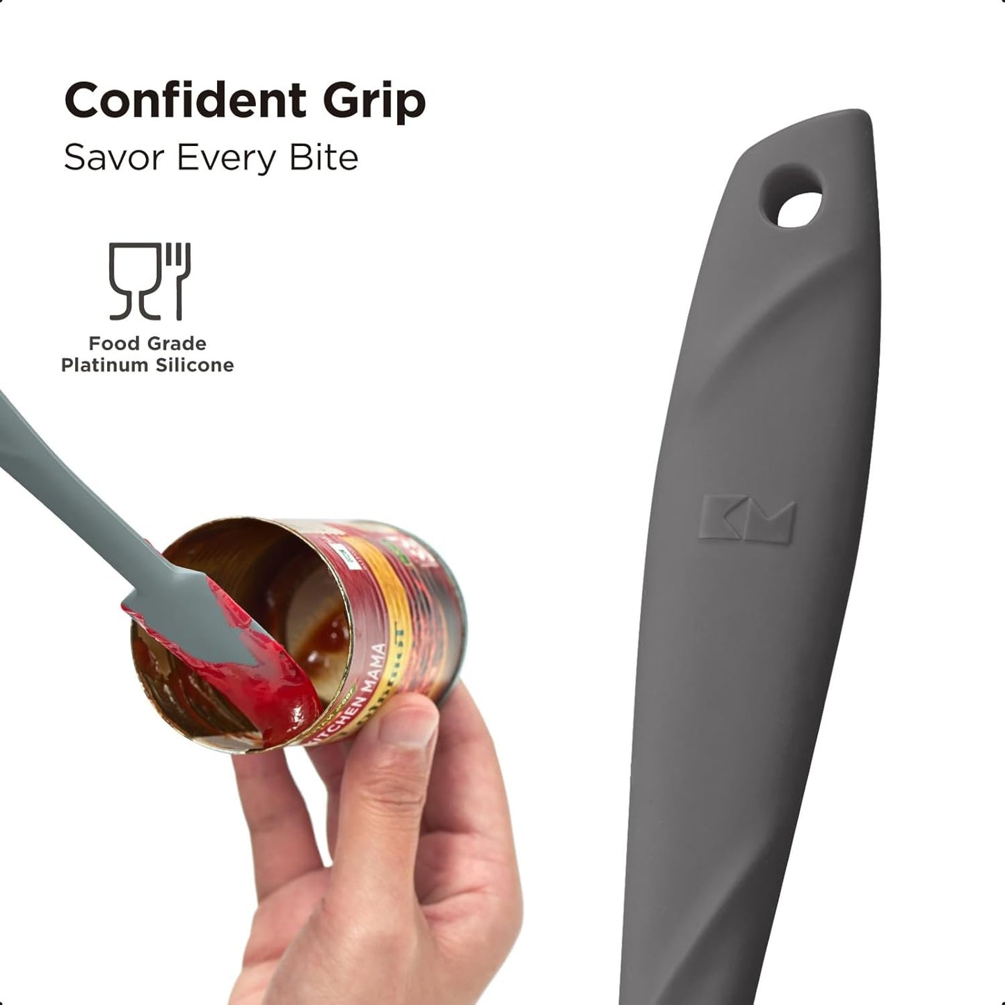 Kitchen Mama WaltzGrip Platinum Silicone Jar and Can Spatula Set: Heat-Resistant, Dishwasher Safe, Ergonomic Grip, Perfect for Mixing and Scraping, Nonstick Cookware (Metal Gray)