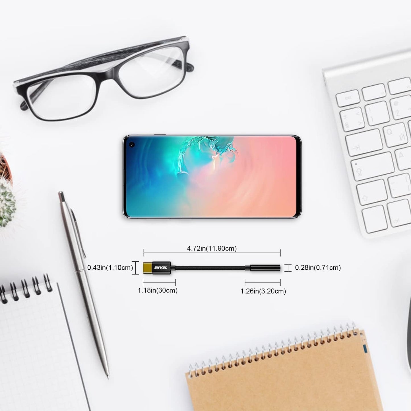 ENVEL USB C to 3.5 mm Headphone Jack Adapter, Type C to 3.5mm Audio Stereo DAC Chip Cable Compatible with Phone 16 Pro Max/16 Pro/16 Plus Pixel4 Galaxy S25 24 S23 S22 S10 S9 OnePlus 9 8T 7T Black