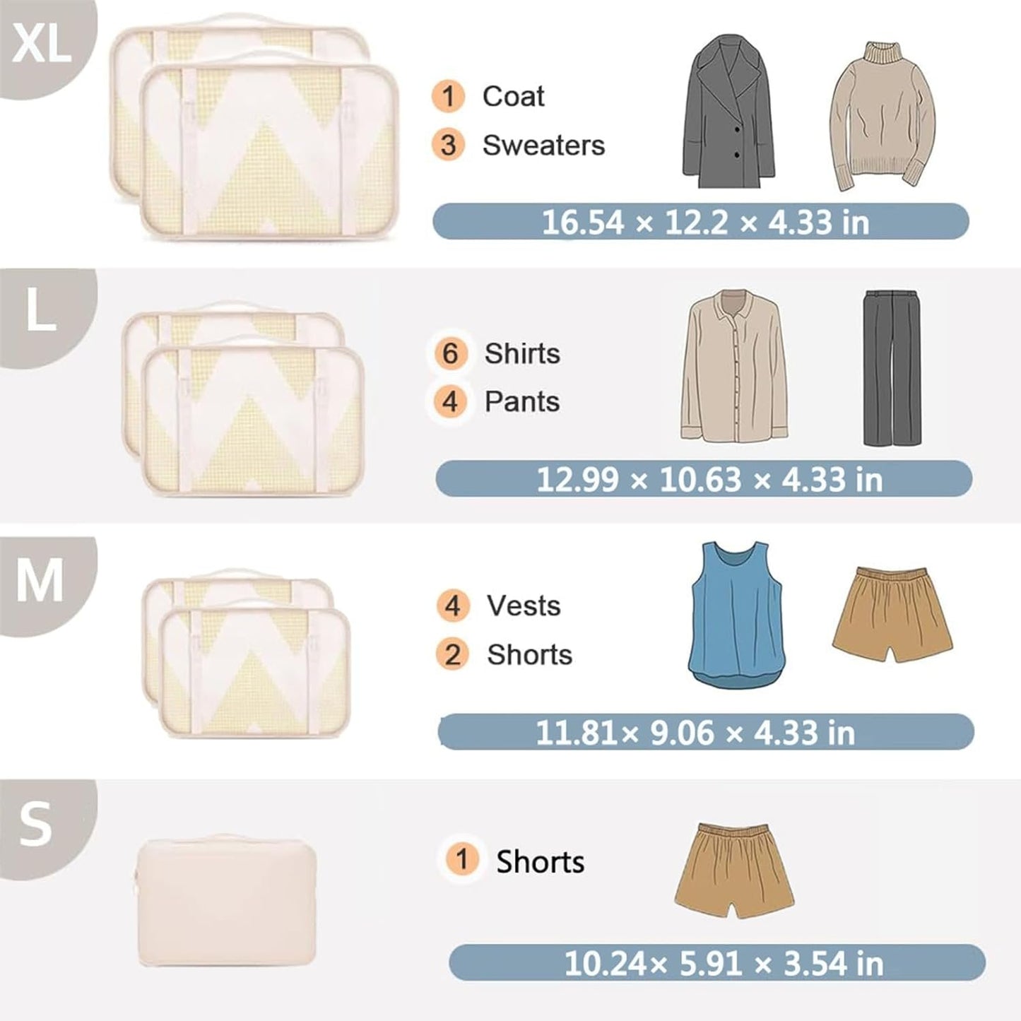 Packing Cubes, 7 Set Travel Packing Bags, Suitcase Organisers for Clothes, Travel Cubes Storage Bag Luggage Accessories (Beige, Packing Cubes + Underware Bag)
