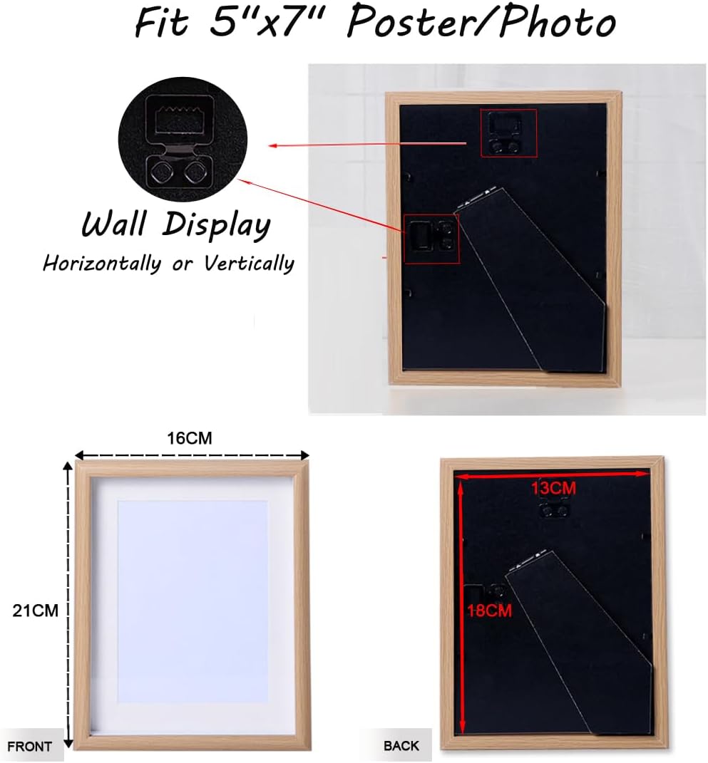 2 Pack Photo Frames 5 x 7 Picture Frame with Mat,Wall Hange and Table Decor for Home, Office,Gallery（Natural）