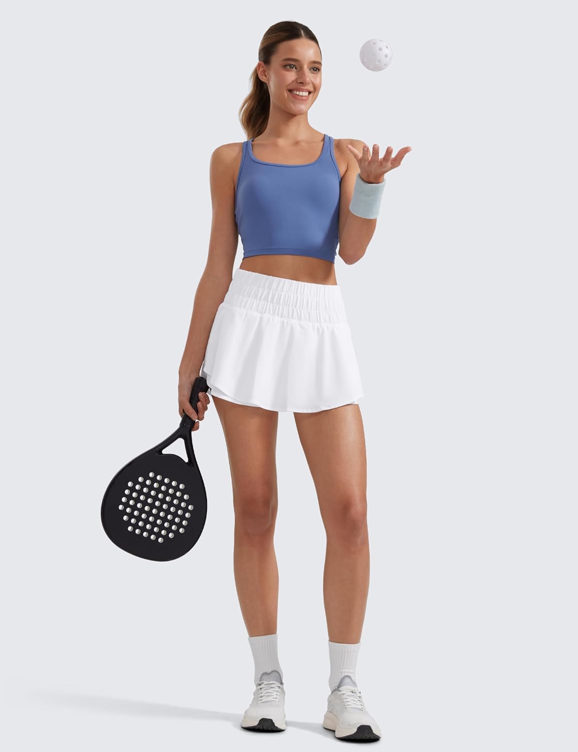 CRZ YOGA Women's High Waisted Flowy Athletic Shorts Ruffle Skirt Wrap Front Liner Workout Running Shorts with Zip Pocket