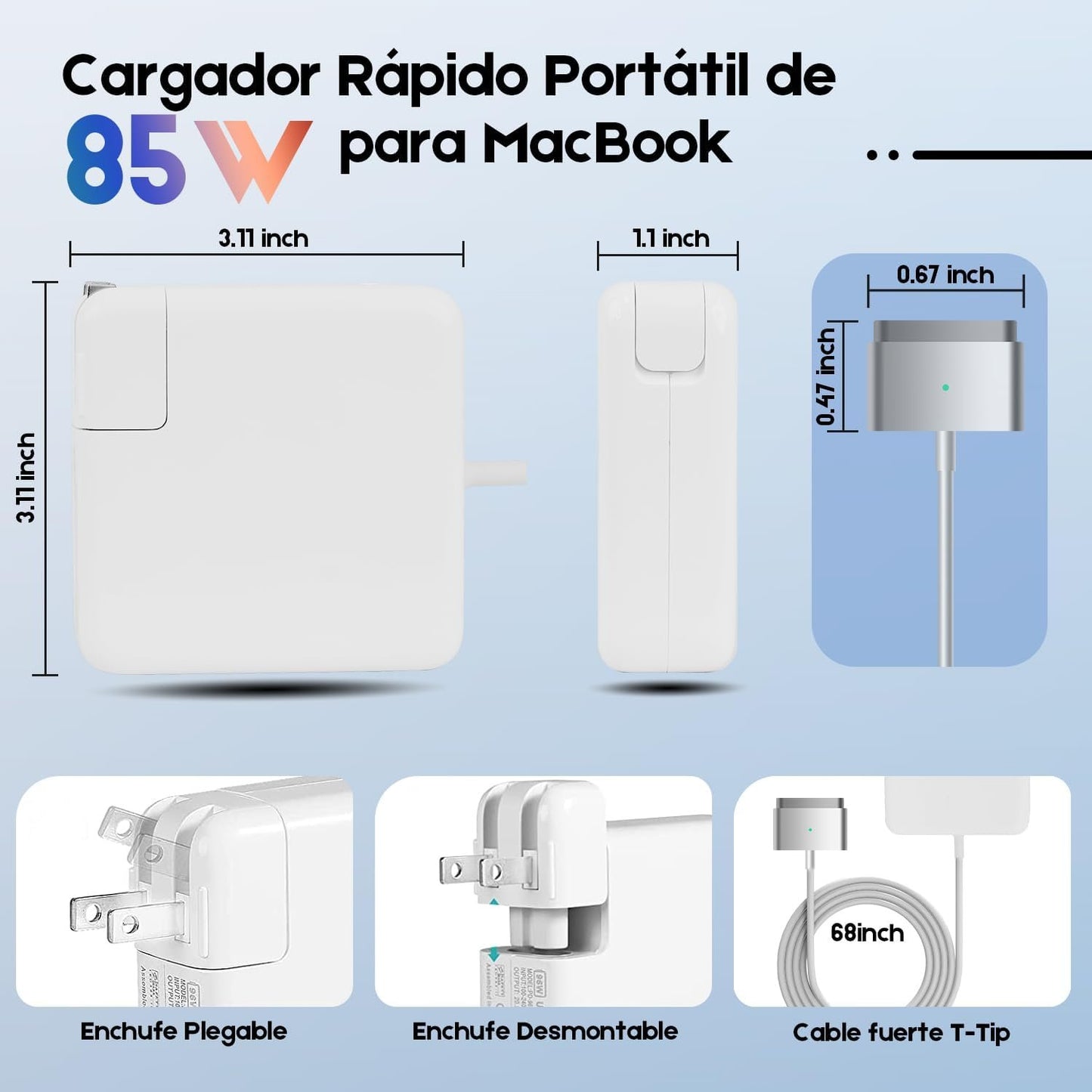 85W Fast Charger Replacement for MacBook, T-Tip Power Adapter with 68 inch Cable, Compatible with MacBook Pro and Air of 13”/15"/17“ (Late 2012-2017 Models, UL Certified)