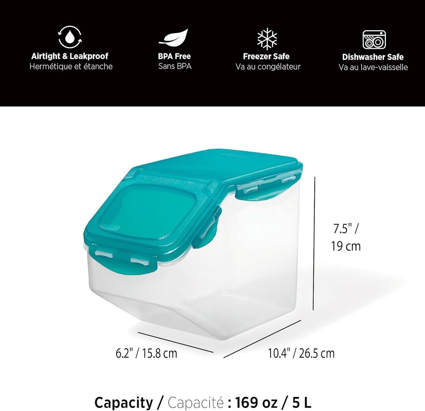 Starfrit LocknLock Plastic Pantry Container - 169oz/5L - Airtight - 4-Sided Locking Flip-Top Lid
