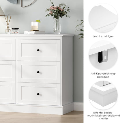 FOREHILL White Chest of Drawers with 6 Drawers, Wooden Bedroom Chest, Modern Style, Furniture with Drawers for Hallway, Bedroom, Living Room, Shipped in 2 Packages 108 x 40 x 87 cm