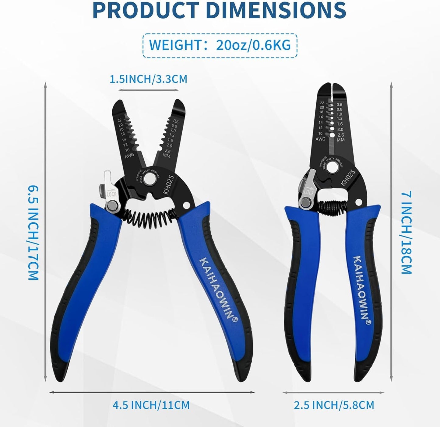 KAIHAOWIN 5 Pack Wire Stripper and Cutter with Safety Lock and Spring Loaded Professional Stripping Pliers Electrican Tool Small Gauge for 10-22 AWG Stranded Wire