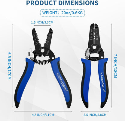 KAIHAOWIN 5 Pack Wire Stripper and Cutter with Safety Lock and Spring Loaded Professional Stripping Pliers Electrican Tool Small Gauge for 10-22 AWG Stranded Wire