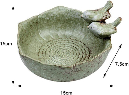 Bird Bath Ceramic Bowl Wild Finch Bird Feeder Water Baths for Garden Outside Yard Decor Bee Bird Accessories Green