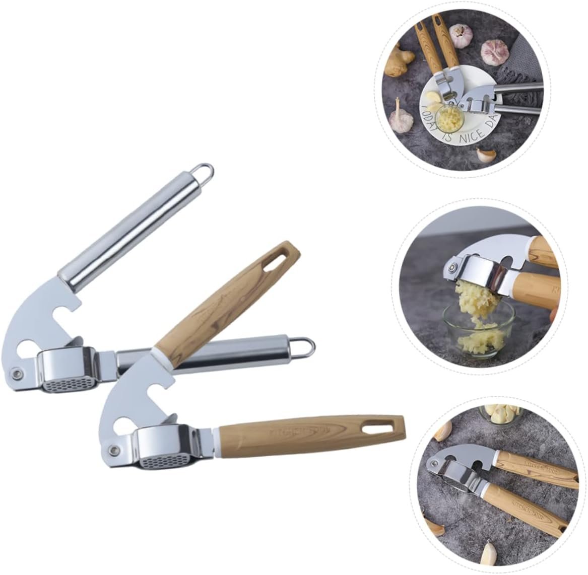 HOLIDYOYO 2 Pezzi Spremiaglio spremiagrumi cucinando premere schiacciapatate palmare premendo garlic press set cucina Utensile cucina gadget cucina taglia aglio utensili da cucina di legno