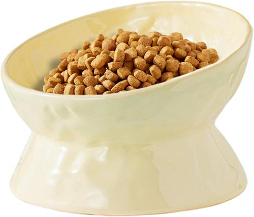 Ceramic Cat Food Bowls Elevated | Tilted Feeding Dish Water Bowls,Pet Feeding Watering Supplies for Indoor Cat and Dog, Protect Pet's Spine
