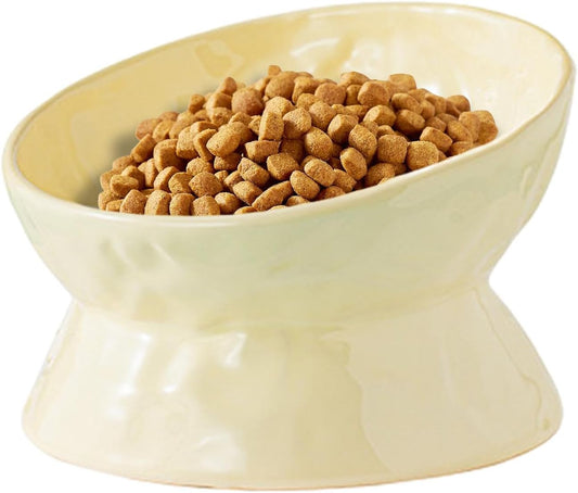 Ceramic Cat Food Bowls Elevated | Tilted Feeding Dish Water Bowls,Pet Feeding Watering Supplies for Indoor Cat and Dog, Protect Pet's Spine