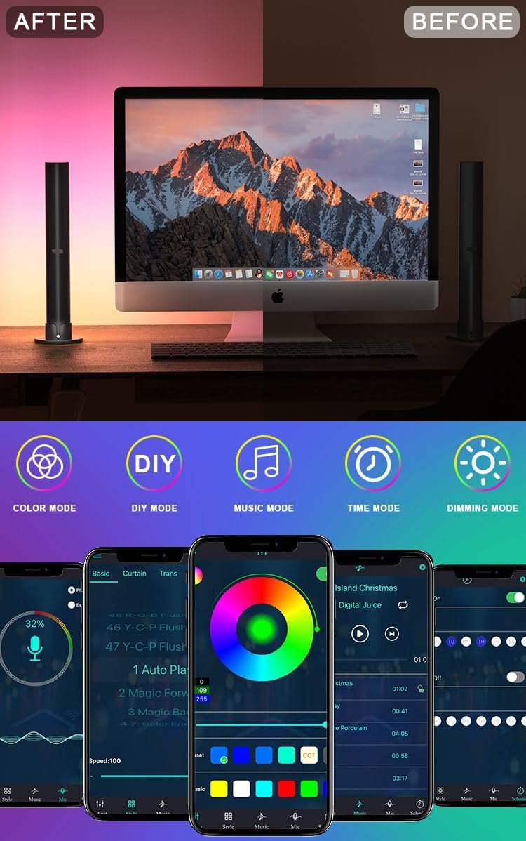 [Bum Pum] RGB Light Bar,RGBIC Gaming Light Bar, WiFi Intelligent LED Light bar and Used with Alexa and Google Assistantï¼ŒThe Computer Backlight is Used for Control of Movies,and Gamesï¼ˆ2 Pcs