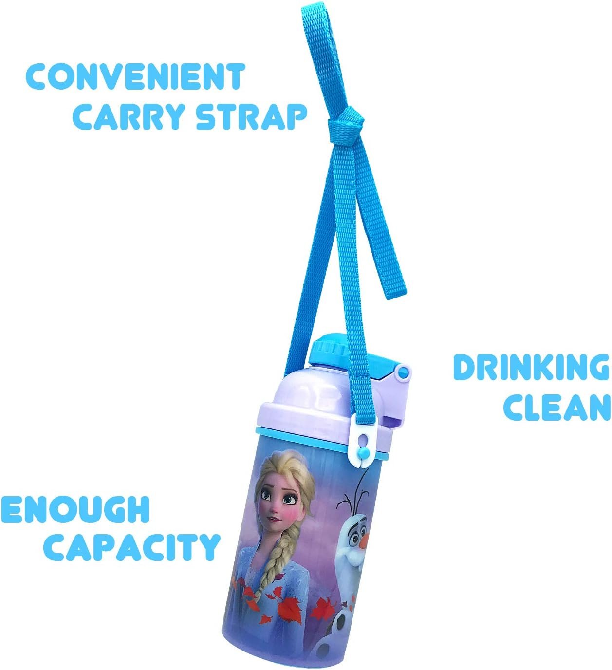 Disney Frozen Carrying Strap One Touch Water Bottles with Reusable Built in Straw - Safe Approved BPA free, Easy to Clean, Perfect Gifts for Kids Girls Boys, Goodies Home by Zak design