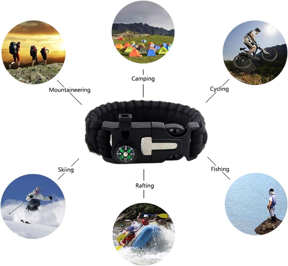 5 in 1 Survival Bracelet, New 7 Core Paracord Emergency Sports Wristband Gear Kit Waterproof Compass, Rescue Whistle, Fire Starter Multi-Tool Wilderness Adventure Accessories