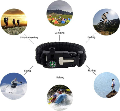 5 in 1 Survival Bracelet, New 7 Core Paracord Emergency Sports Wristband Gear Kit Waterproof Compass, Rescue Whistle, Fire Starter Multi-Tool Wilderness Adventure Accessories