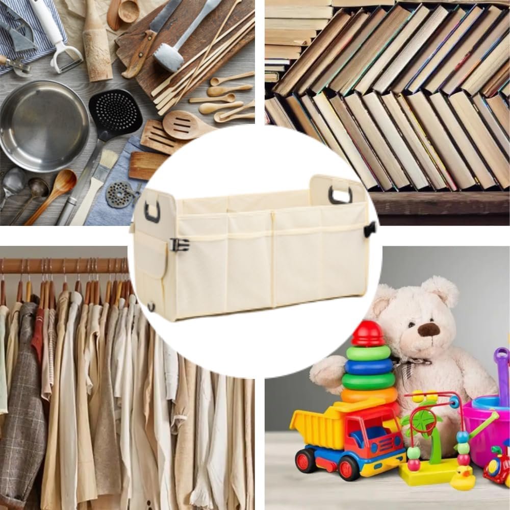 Naisfei Car Trunk Organizer, Vehicle Boot Storage Bag, Super Capacity Seatback Collapsible Adjustable Compartment Reinforced Handles Trunk Tidy Cargo Organiser (21.6 x 12.6 x 12.6 inches)