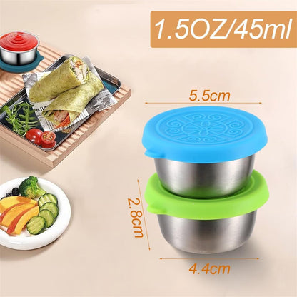 Salad Dressing Container 4Pcs Reusable Ketchup Box To Go Stainless Steel Sauce Pots Leakproof Storage Containers with Lids for Lunch Boxes Sauce Dips