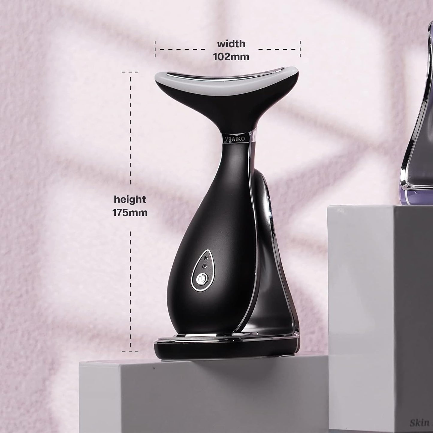 VRAIKO Lily Neck Face Massager, Face Sculpting Tool, Skin Rejuvenation Device with Thermal, Triple Action LED and Vibration, for Anti-Aging, Lifting and Tightening (Frosted Black)
