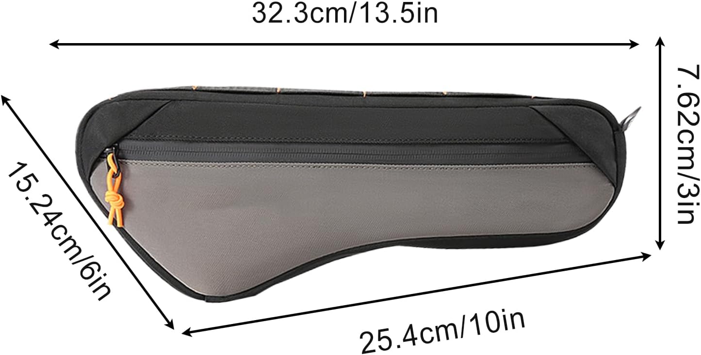 Cycling Pouch, Bikes Frame Bag, Water-Resistant Polyester Bicycles Handlebar Gear Bag, Secure Zipper Closure for Travel Outdoor Tools Keys Phone, 13.78 Inches Grey 1 Piece