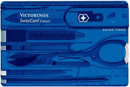 Victorinox Swiss Card Classic Transparent Blue Multi-tool Card, ABS/Cellidor Handle, 82mm x 55mm x 4mm, 26g, 10 Functions