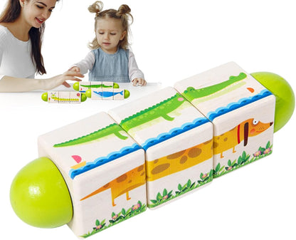 mivceklw Wooden Building Blocks, Rotating Puzzle Game, Handeye Coordination Development, Educational Toy for Preschool Classroom and Home Play, 6.69x1.69x1.69 Inches
