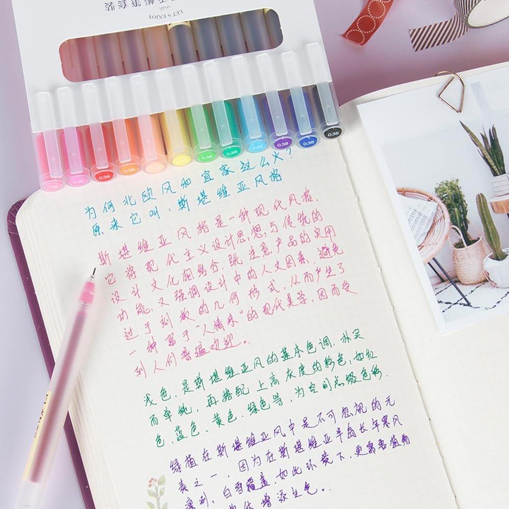 OBE WISEUS Color Gel Ink Pens for Writing,0.38mm Ballpoint,Office & School Stationery Supplies Pens,Minimalistic Japanese Style,12 Count(230-12BS)