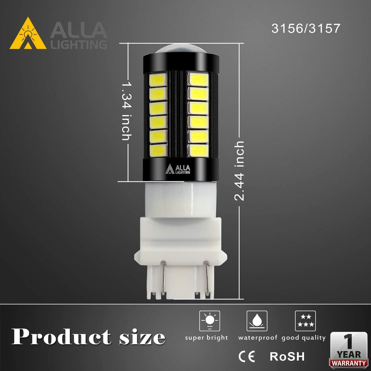 Alla Lighting 2800lm T25 3156 3157 LED Bulbs, White Reverse/Signal/Brake Tail/DRL Lights 4114 3056 4057 4157 3457K 3057 6000K Xenon Xtreme Super Bright 12V 5730 33-SMD Upgrade