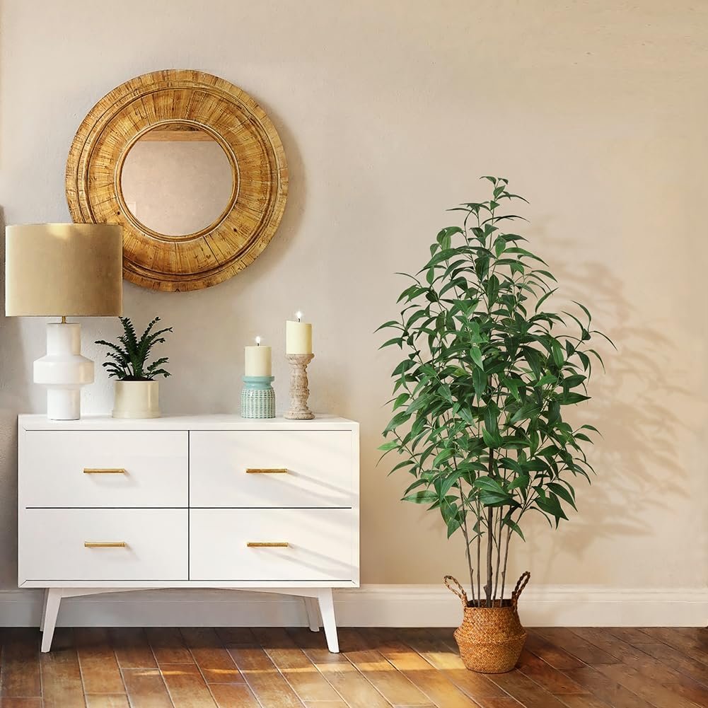 Ferrgoal Artificial Eucalyptus Tree, 55 Inch Tree Fake Plant in Pot for Home and Office Decor, Potted Faux Plants Tall Artificial Trees for Indoor, Outdoor, Lifelike Home Decoration