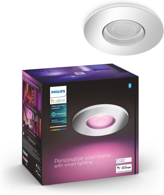 Philips Hue White and Color Ambiance Smart Xamento LED Recessed Spotlight for Bathroom (IP44), White or Coloured Light, GU10 Fitting, 5.7 W, Bluetooth, Dimmable, Chrome