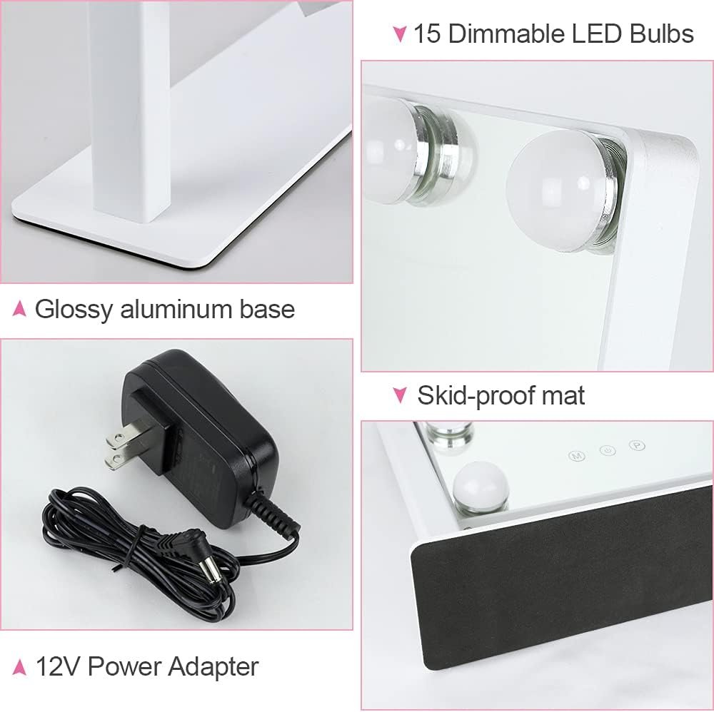 Depuley Makeup Mirror Vanity LED with 9Pcs Dimmable Light Bulbs, Lighted Makeup Mirror with Smart Touch Control, Hollywood Cosmetic Beauty Mirror, White