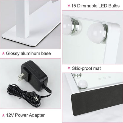 Depuley Makeup Mirror Vanity LED with 9Pcs Dimmable Light Bulbs, Lighted Makeup Mirror with Smart Touch Control, Hollywood Cosmetic Beauty Mirror, White