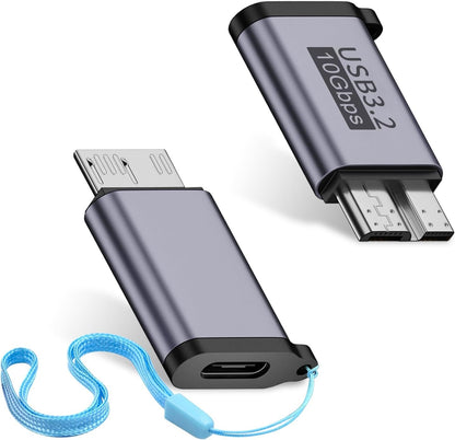 Duttek Micro B to USB C Adapter 10Gbps, USB C to Micro B Cable Adapter, Micro B Male to USB C 3.2 Female Adapter for Hard Drive Cable for External Hard SSD Drive, Tablet, Phone, Laptop, 2 Pack