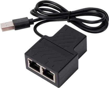 RJ45 Networks Splitters Adapters 1 to 2 Female USB to RJ45 Port with USB Power Cable LAN Interfaces Ethernets