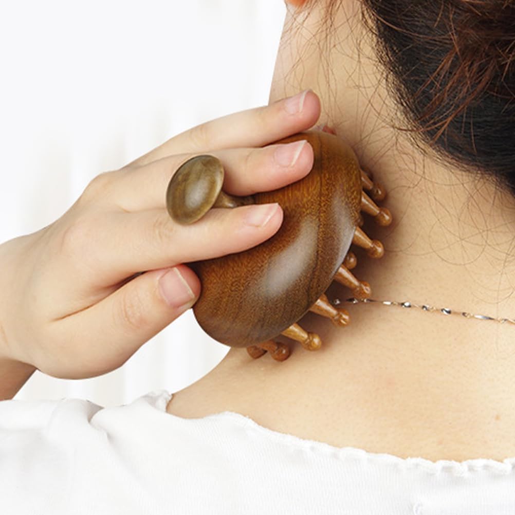 Wooden Scalp Massager Brush, Round Head Design with Ball-Tipped Bristles, Hair and Scalp Care Tool