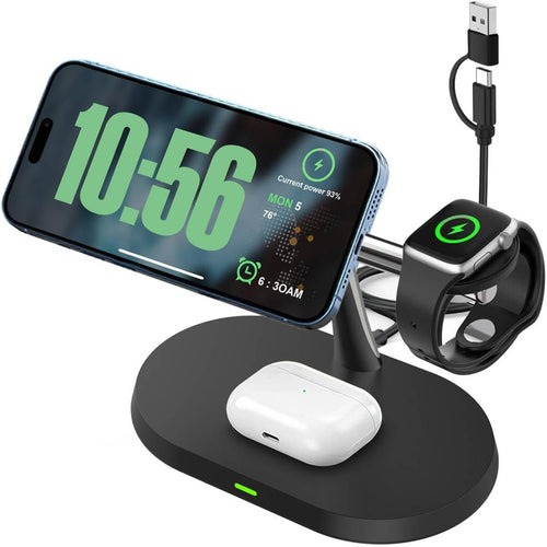 VNBBT 3 in 1 Wireless Charger, 15W Fast Magnetic Wireless Charging Stand Compatible Mag-Safe Charging for iPhone 16/15/14/13/12 Pro Max Series,AirPods,Apple Watch Series 10/9/8/7/6/SE/5/4/3/Ultra 2