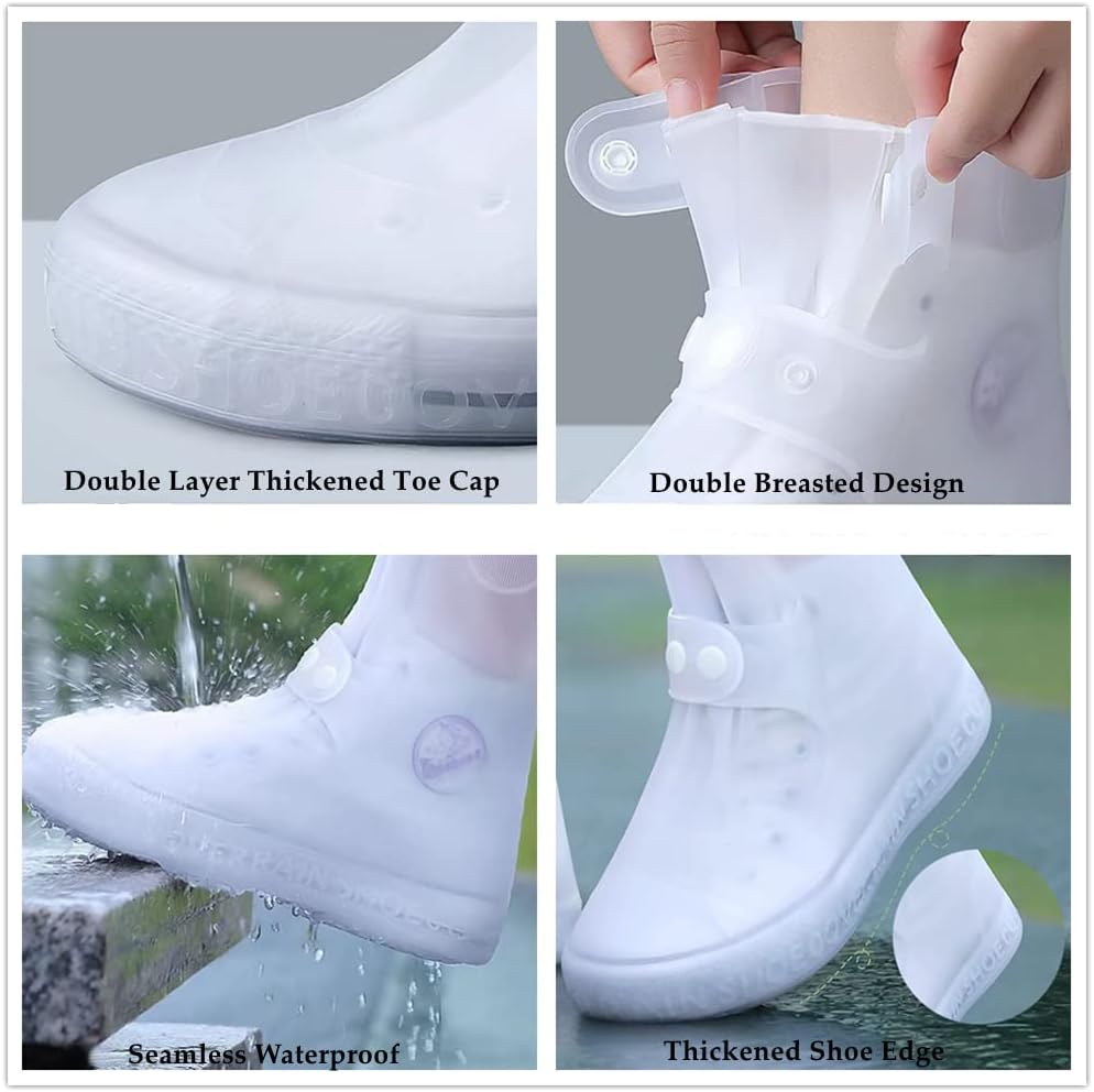 Waterproof Shoes Cover, Portable Non-Slip Rain Snow Boots Shoes Cover, Reusable Women Men TPE Rubber Sole Overshoes Protectors for Outdoor Cycling Travel （White）