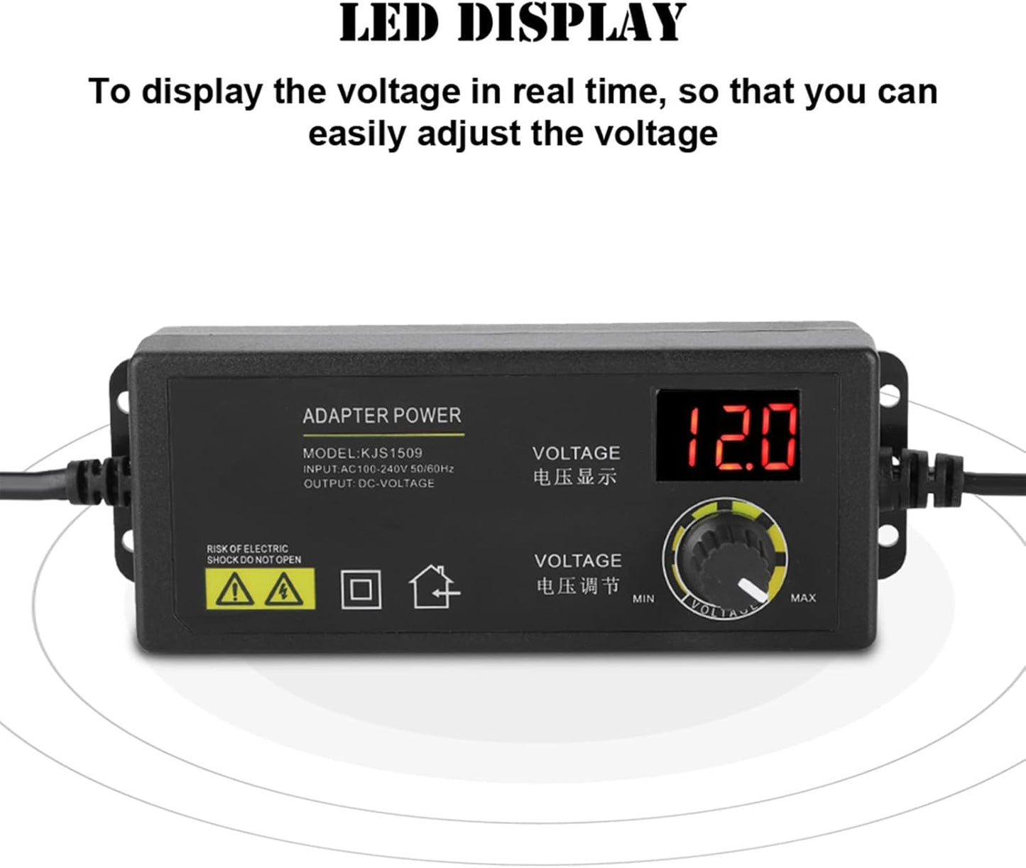 Adjustable Power Adapter, 3-12 V 60 W 5 A Non-Interference Power Adapter, Universal Adjustable Power Adapter, for Home Electronics and Devices
