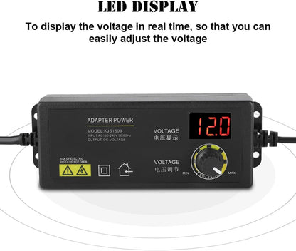 Adjustable Power Adapter, 3-12 V 60 W 5 A Non-Interference Power Adapter, Universal Adjustable Power Adapter, for Home Electronics and Devices