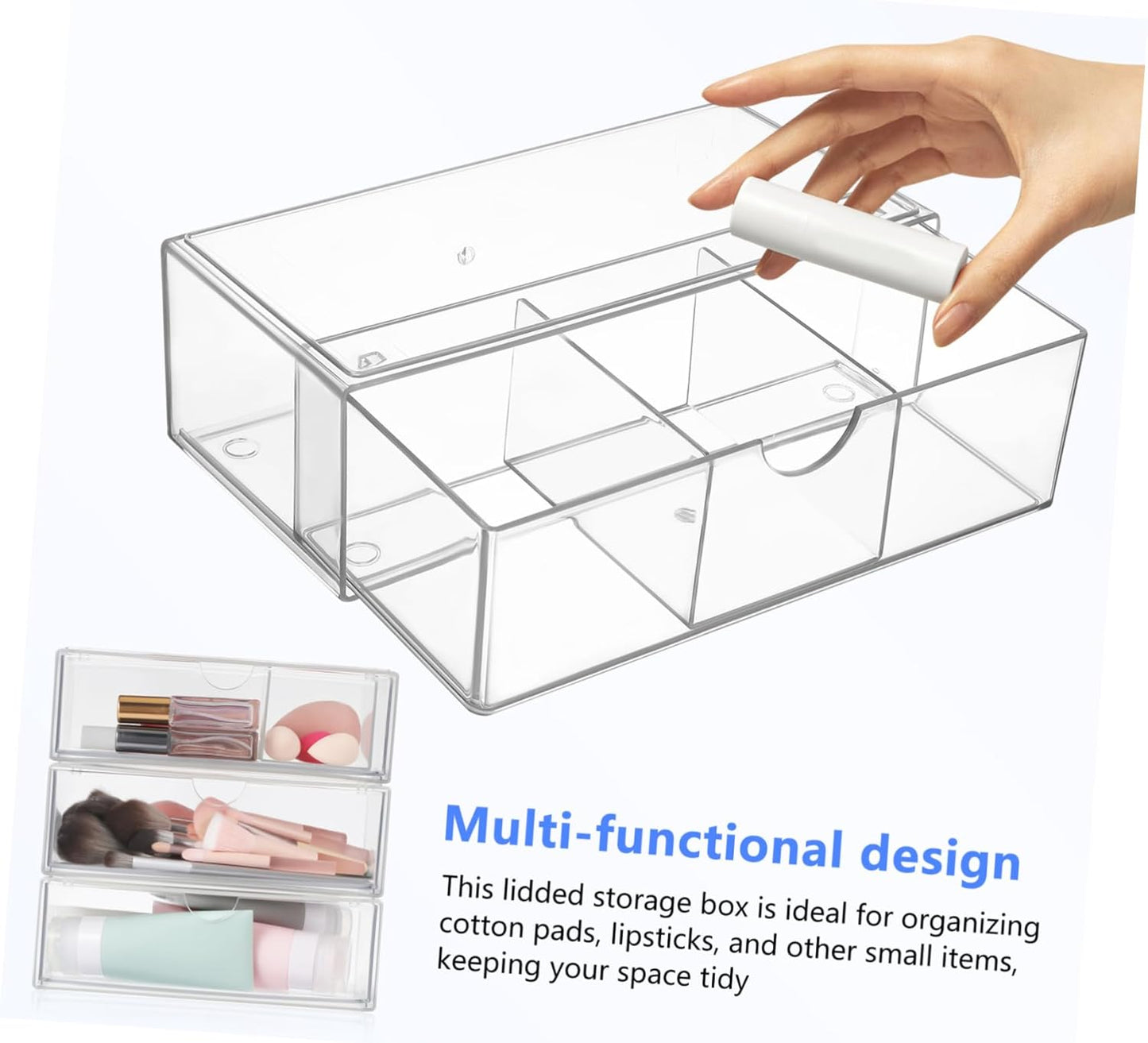 balacoo 3Pezzi Scatola Organizer Makeup Trasparente Per Cosmetici e Accessori Design Multifunzionale Per Bagno e Scrivania Contenitore