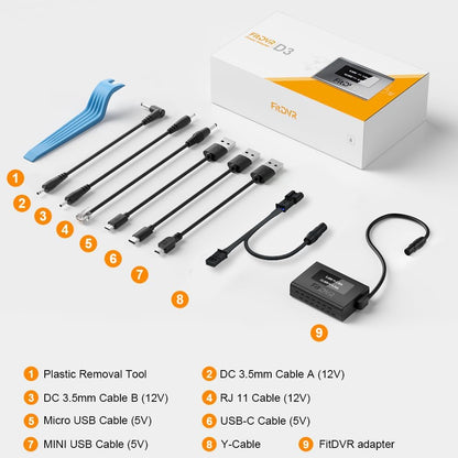 FitDVR Dashcam Power Adapter (3 Pin) Suitable for Audi Volkswagen Porsche (S8 Golf R 911, etc.) LED Display USB Powered, Connect to Rain Sensor, Output 5V 12V, D3-025