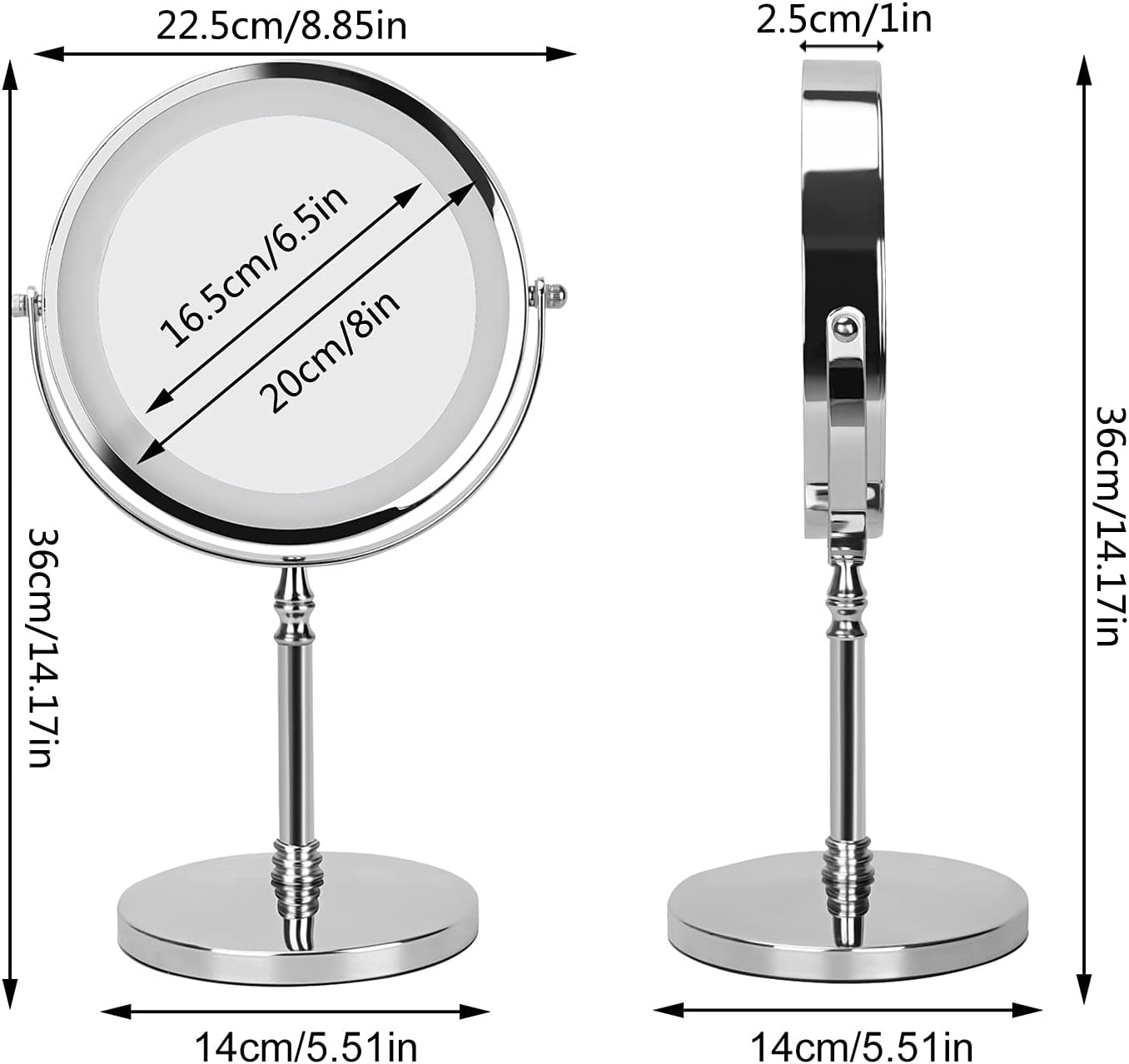 Rechargeable 8 Inch Lighted Makeup Mirror with 3 Color Lighting Modes Magnified Double Sided 10x Magnification LED Vanity Mirror with Dimmable Lights