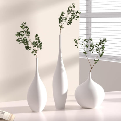 White Ceramic Vase Modern Boho Wabi-Sabi Flower Vase Set of 3 Decorative Aesthetic Vases for Centerpieces Pampas Matte Minimalist Vase for Living Room Table Shelf Home Decor Gift
