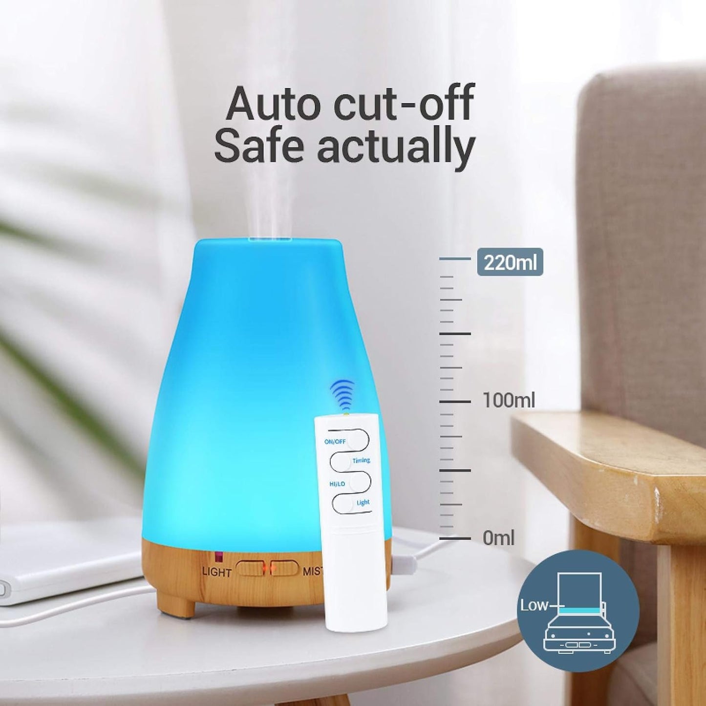 Aromatherapy Air Humidfier Aroma Diffuser Essential Oil Diffuser with Remote Control Led Night Light for Home White